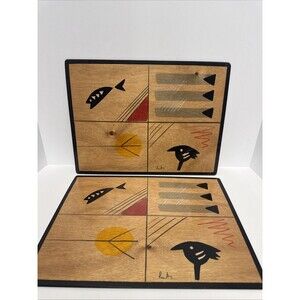 Kakadu Art Reut Shahar Lot 2 Hand‑Painted Wooden Trays 15"x12" Israel Studio Art